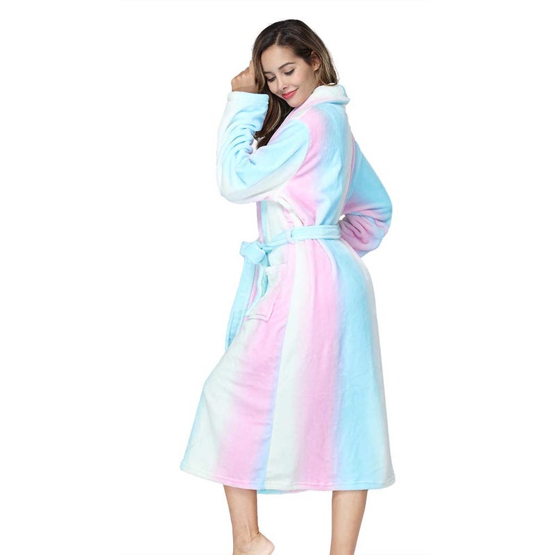 RONGTAI Womens Bathrobe Ladies Fleece Plush Warm Long Robes (XX-Large,Rainbow) - Image 3